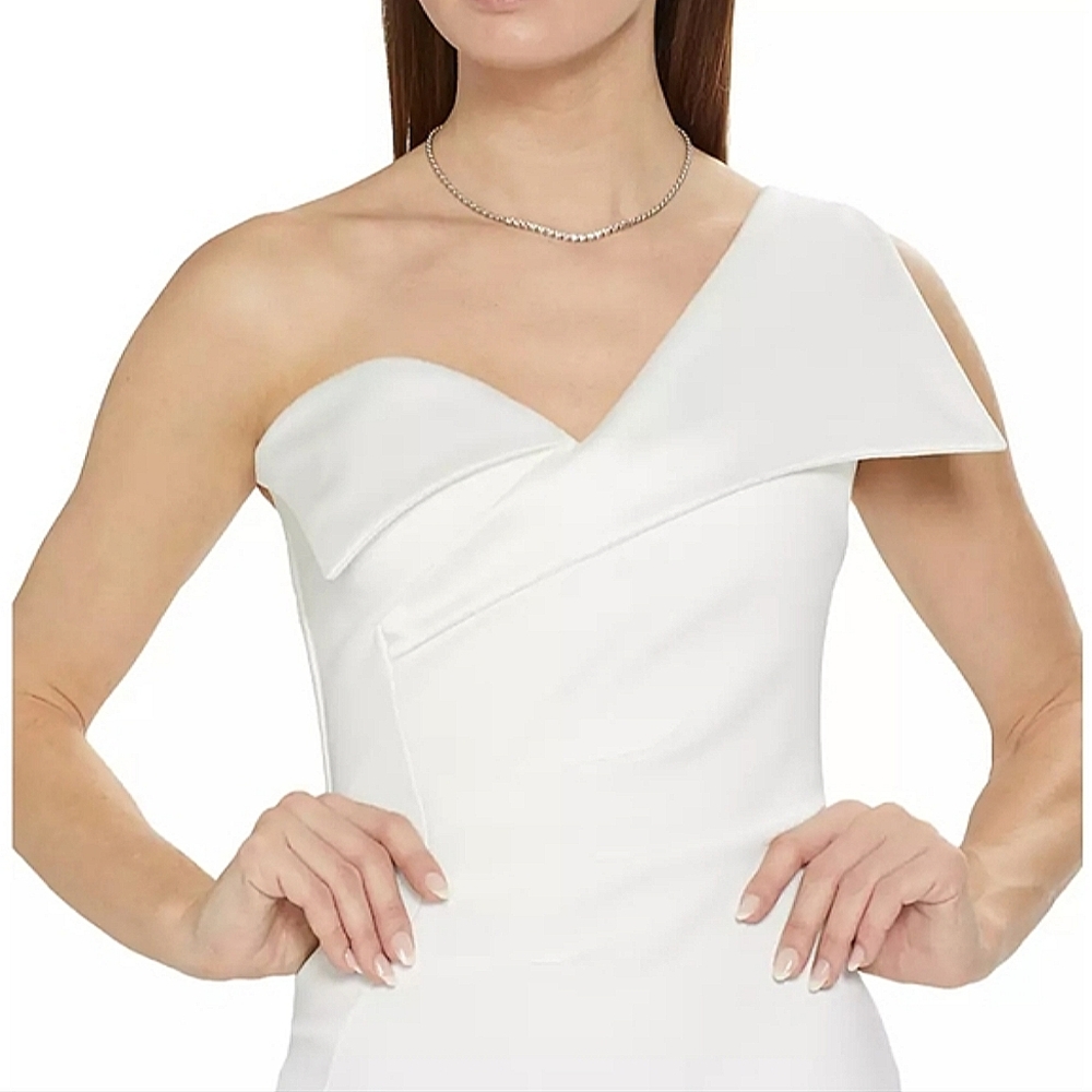 NWT$1,090 Chiara Boni Xenia White Asymmetric Column Gown Dress Sz 8 (44) - Picture 3 of 16